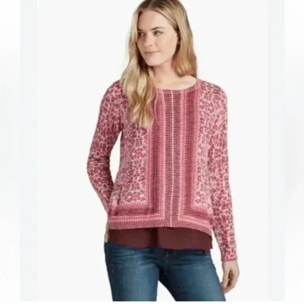 Lucky Brand | Pink Red Long Sleeve Bohemian Floral Open Back Blouse Size XS